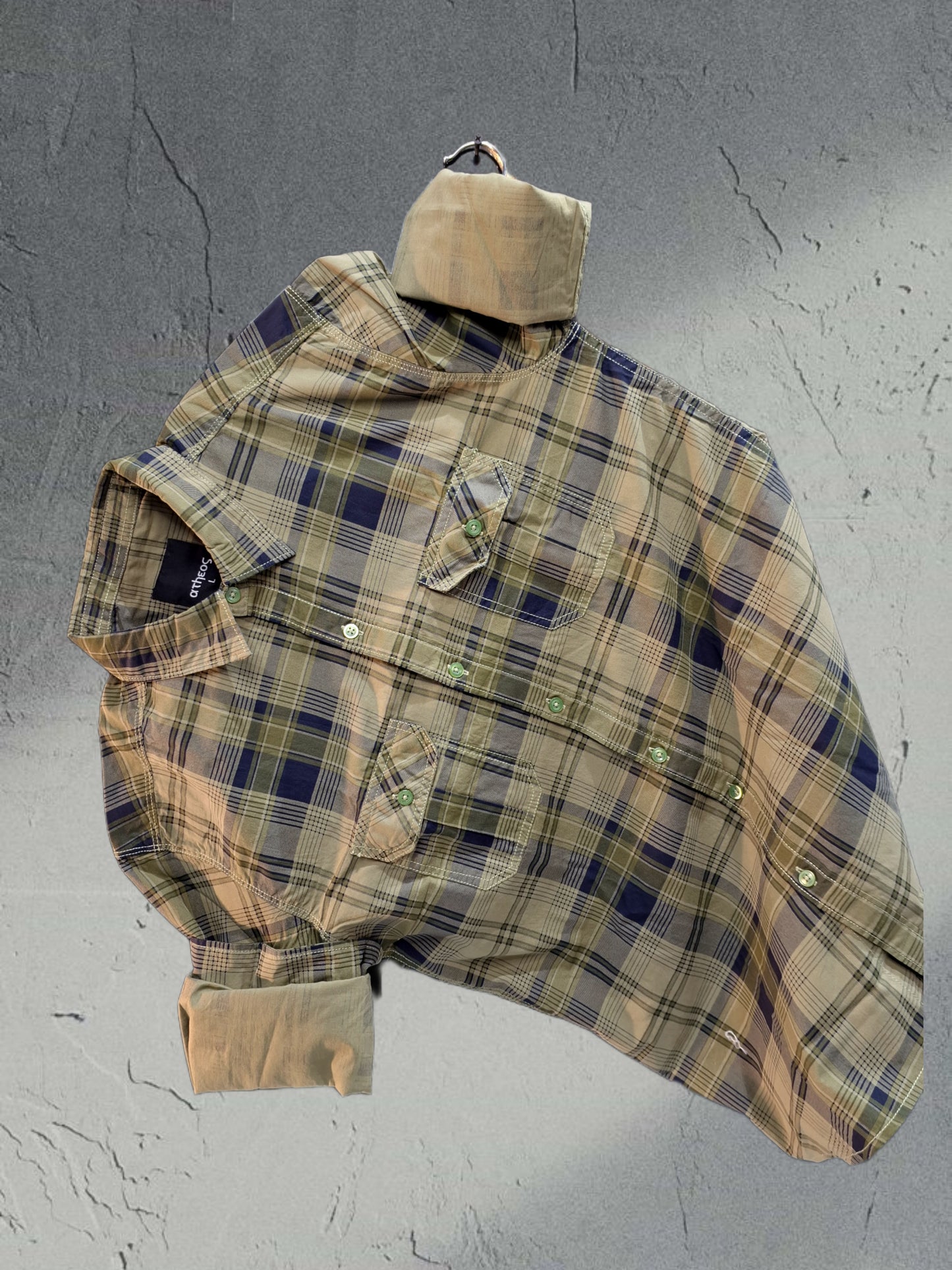ATHEOS BRAND CHECKED DOUBLE POCKET GREEN SHIRT
