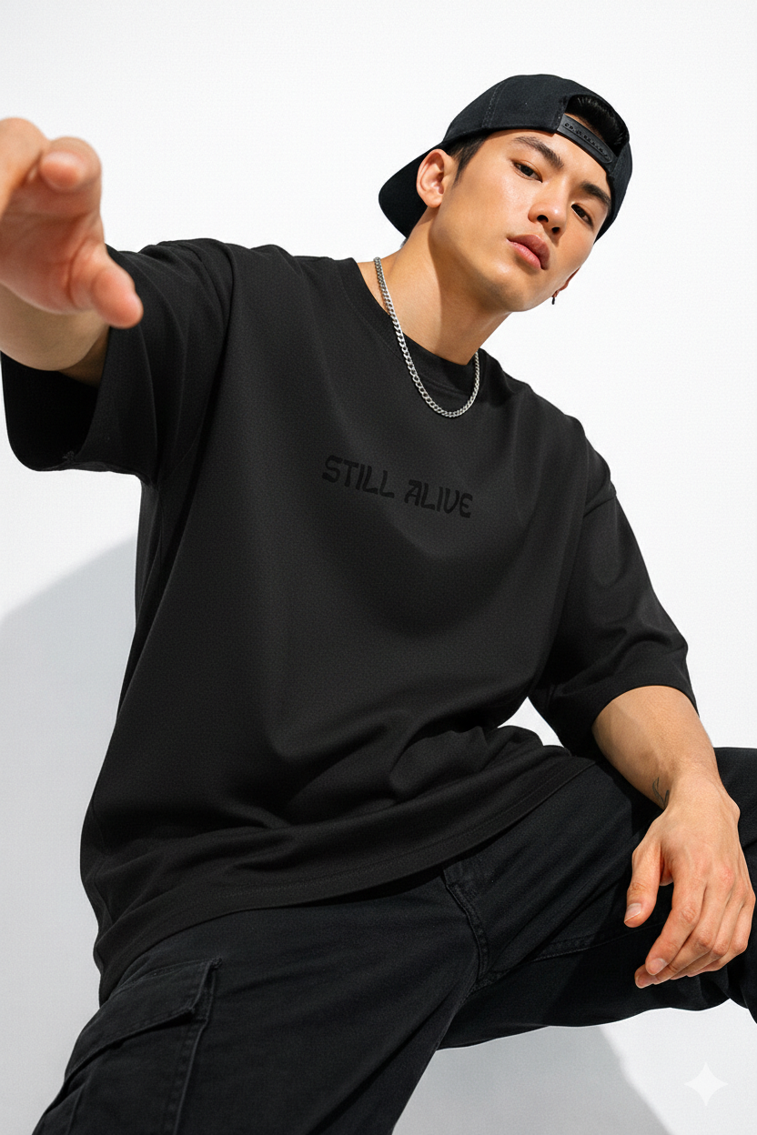 0032 STILL ALIVE DESIGN OVERSIZED T SHIRT