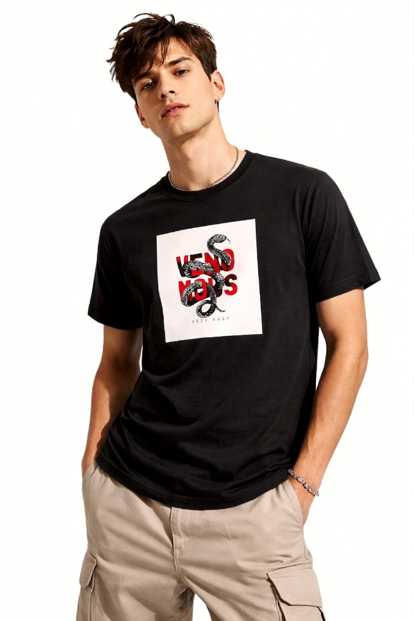 SNAKE VENOM PRINT HALF SLEEVE T SHIRT FOR MEN BY ATHEOS | BLACKOUTPOLLACHI