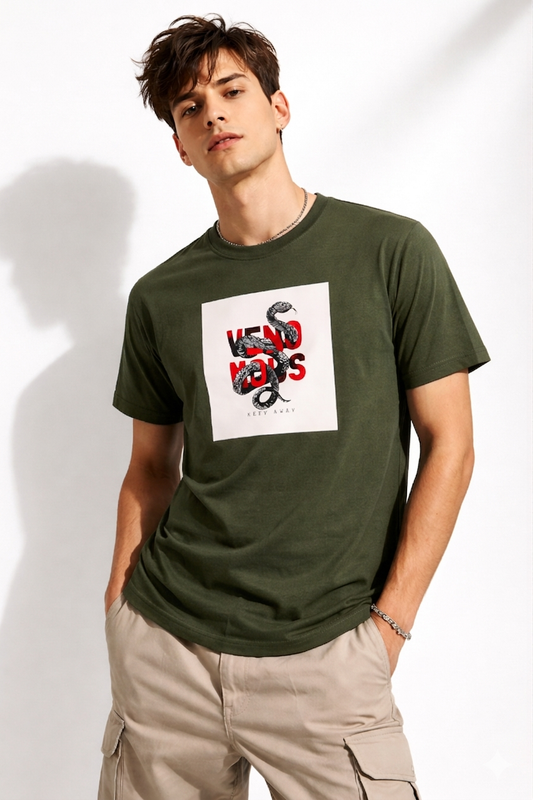 SNAKE VENOM PRINT HALF SLEEVE T SHIRT FOR MEN BY ATHEOS | BLACKOUTPOLLACHI