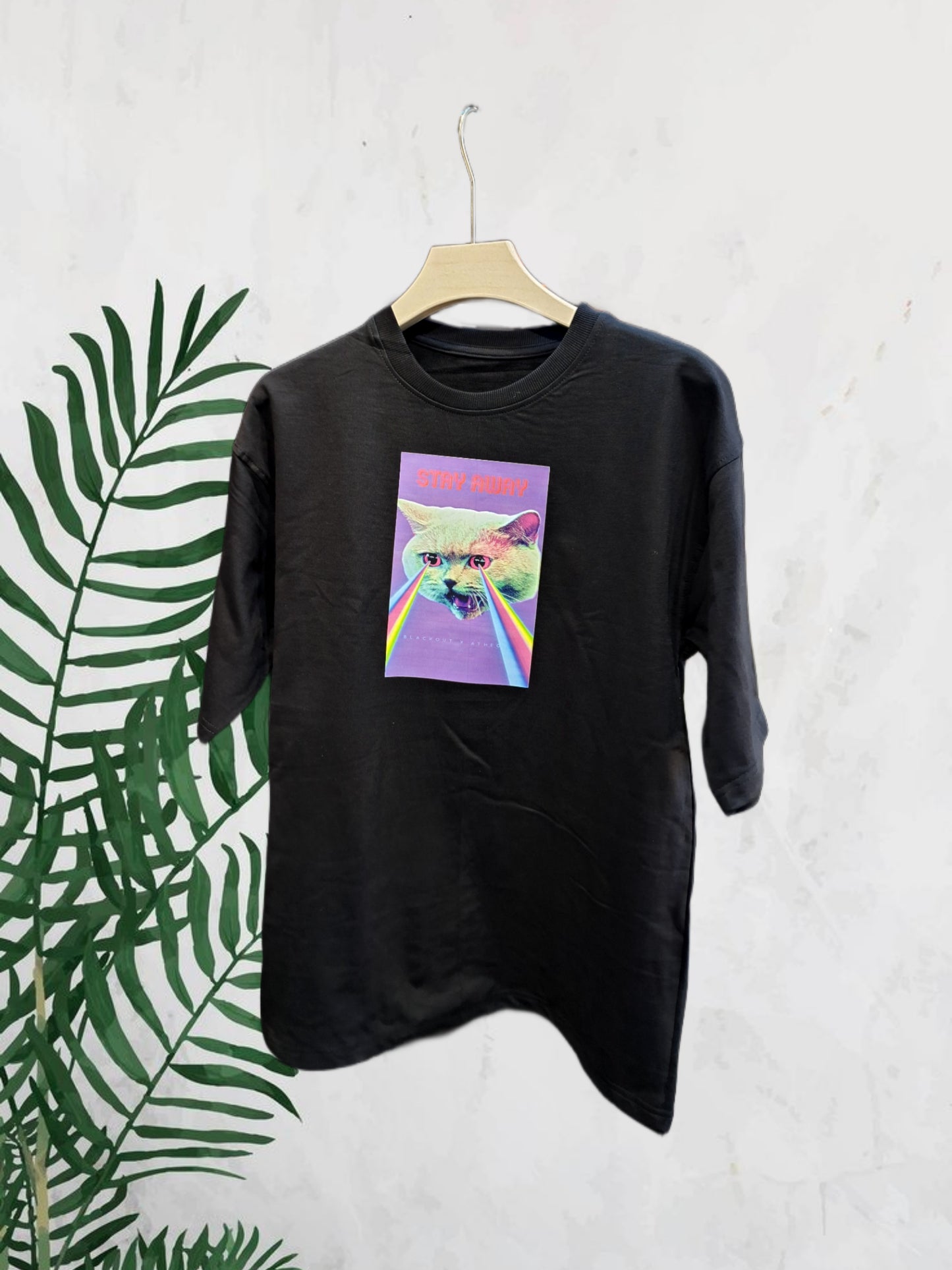 091 STAY AWAY PRINT OVERSIZED T SHIRT