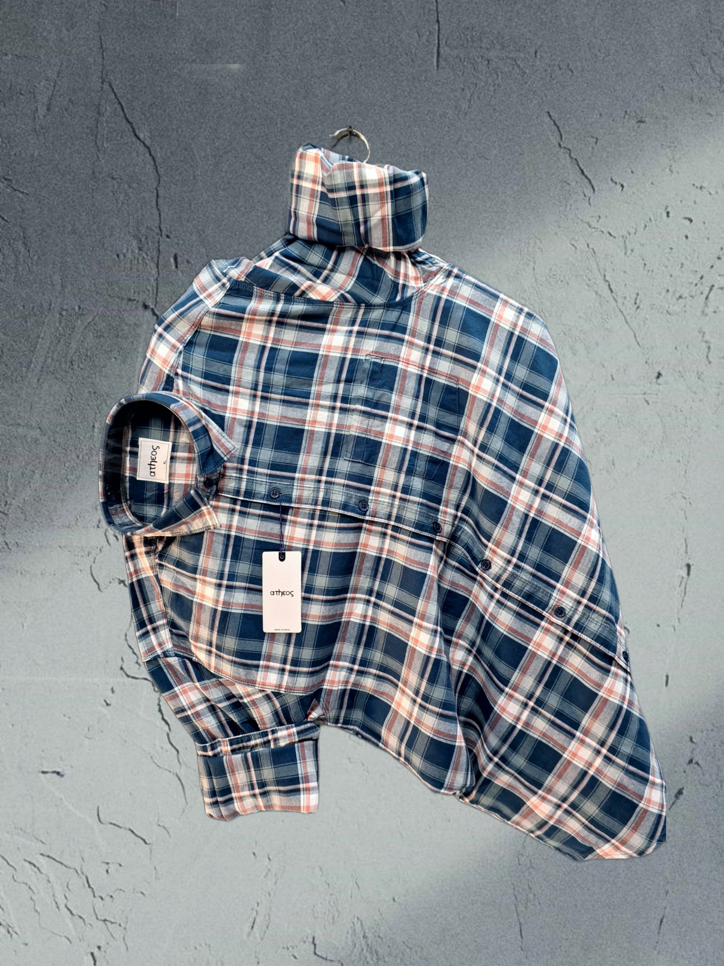 ATHEOS BRAND STEEL BLUE WITH ORANGE CHECKS SHIRT