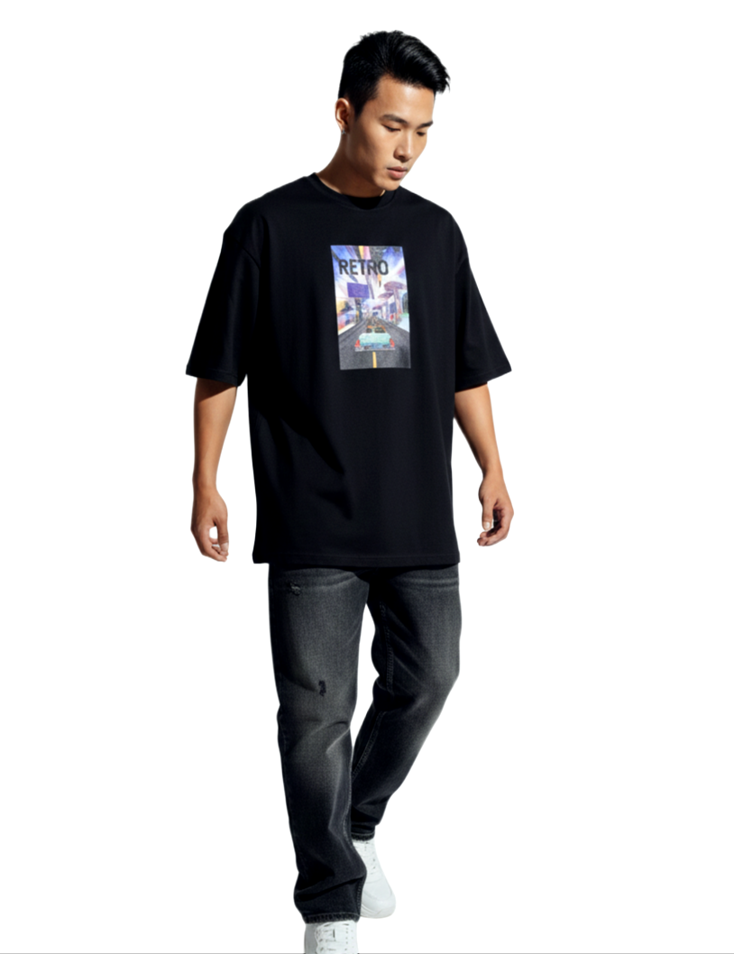 09 TRIPPY RETRO PRINT OVERSIZED T SHIRT