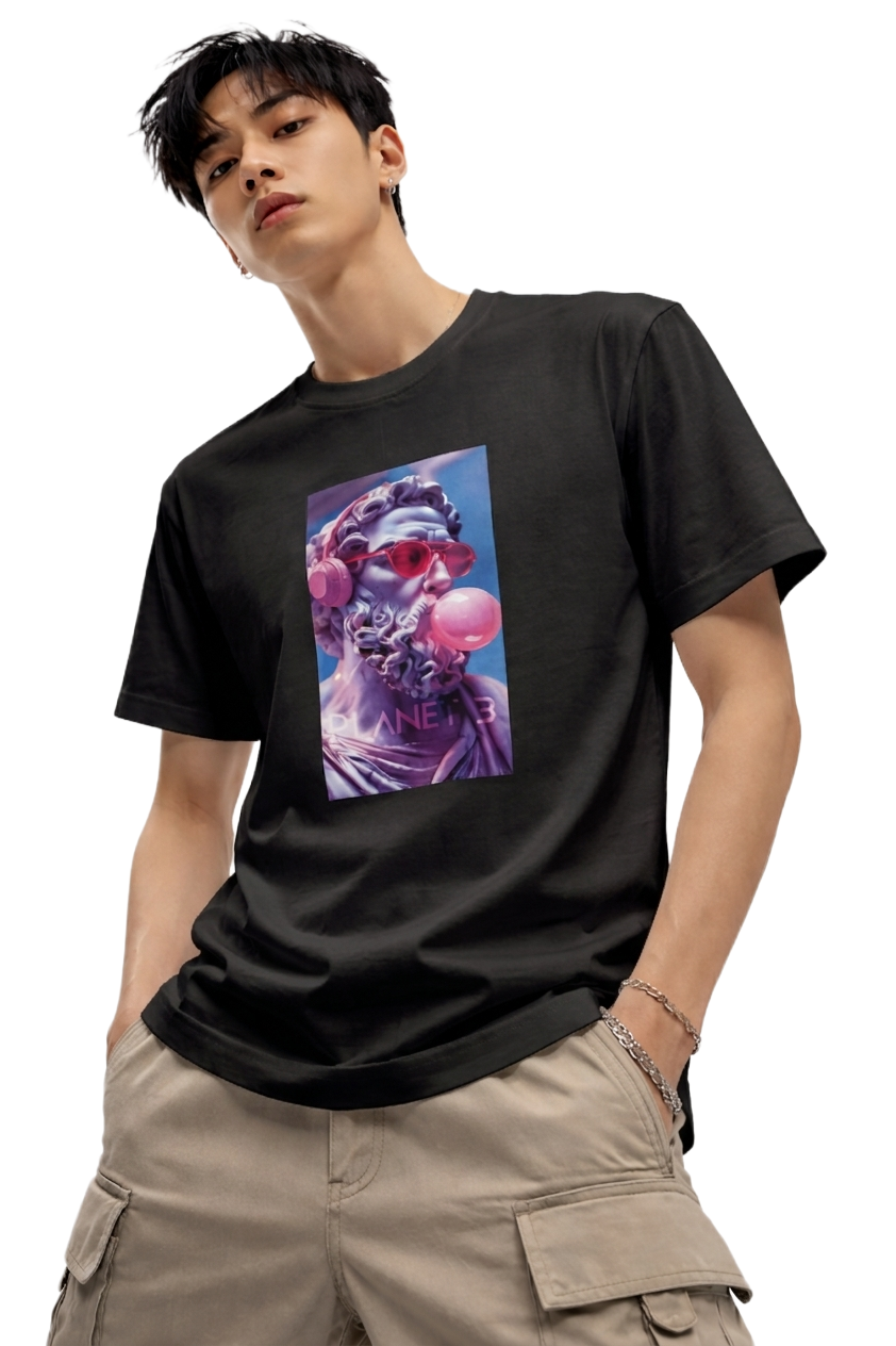 PLANET B PRINT HALF SLEEVE T SHIRT FOR MEN BY ATHEOS | BLACKOUTPOLLACHI
