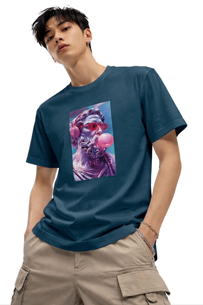 PLANET B PRINT HALF SLEEVE T SHIRT FOR MEN BY ATHEOS | BLACKOUTPOLLACHI