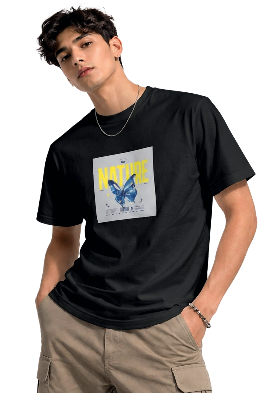 NATURE BUTTERFLY  PRINT HALF SLEEVE T SHIRT FOR MEN BY ATHEOS | BLACKOUTPOLLACHI