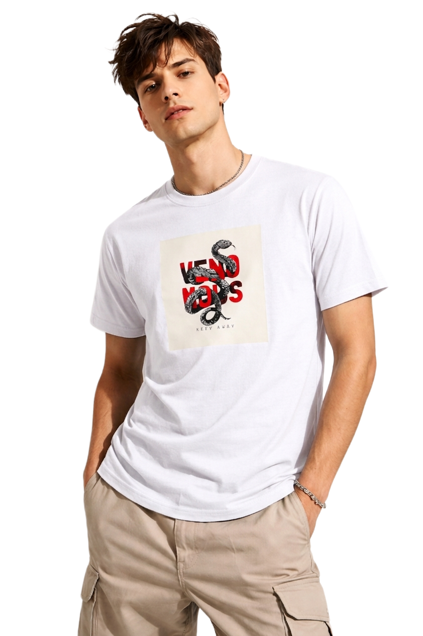 SNAKE VENOM PRINT HALF SLEEVE T SHIRT FOR MEN BY ATHEOS | BLACKOUTPOLLACHI
