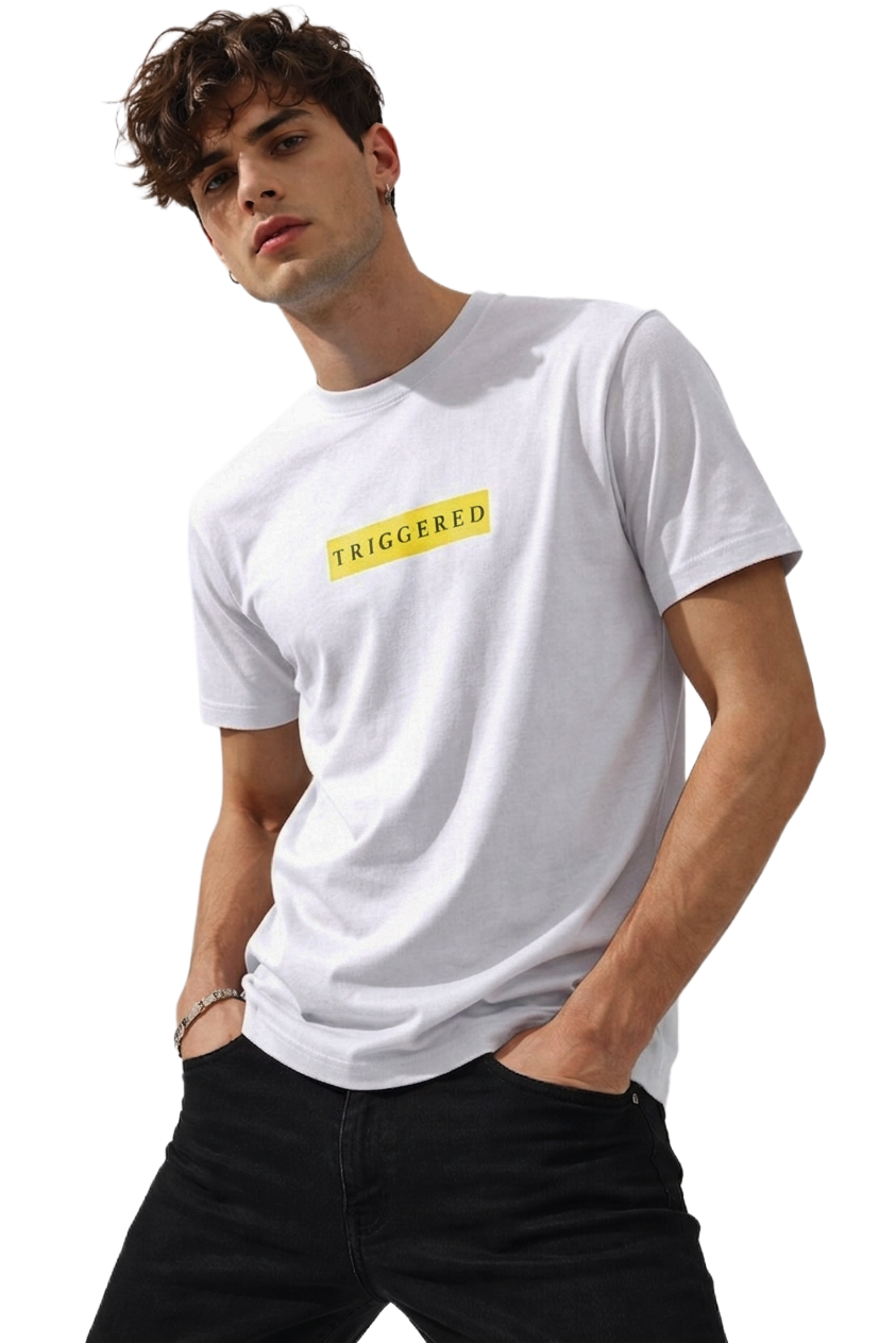 TRIGGERED PRINT HALF SLEEVE T SHIRT FOR MEN BY ATHEOS | BLACKOUTPOLLACHI
