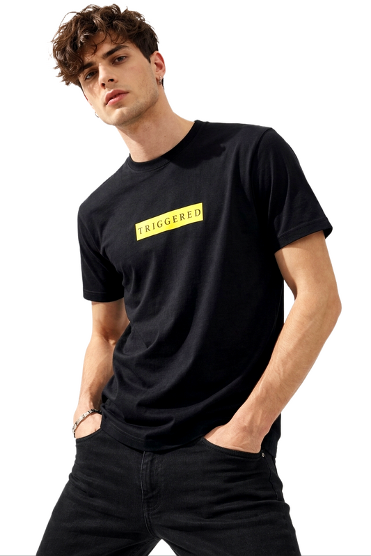 TRIGGERED PRINT HALF SLEEVE T SHIRT FOR MEN BY ATHEOS | BLACKOUTPOLLACHI