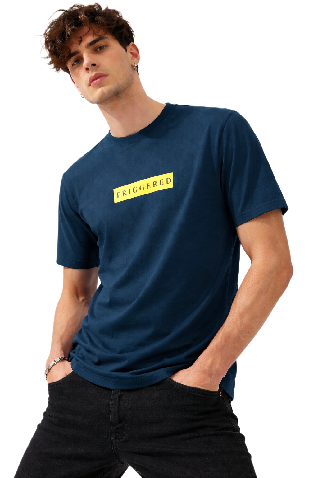 TRIGGERED PRINT HALF SLEEVE T SHIRT FOR MEN BY ATHEOS | BLACKOUTPOLLACHI