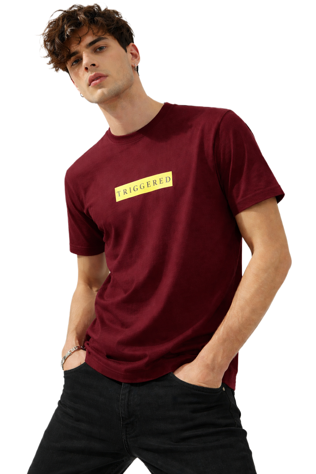 TRIGGERED PRINT HALF SLEEVE T SHIRT FOR MEN BY ATHEOS | BLACKOUTPOLLACHI