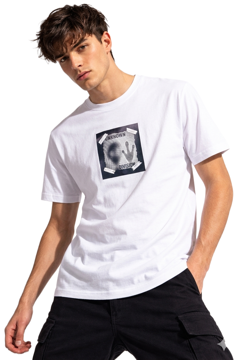 UNKNOWN DIVITION PRINT HALF SLEEVE T SHIRT FOR MEN BY ATHEOS | BLACKOUTPOLLACHI