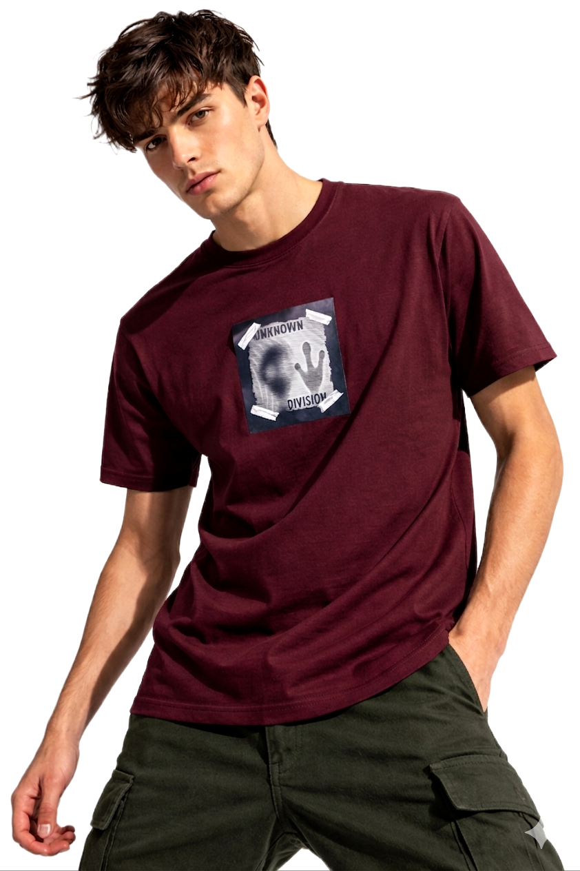 UNKNOWN DIVITION PRINT HALF SLEEVE T SHIRT FOR MEN BY ATHEOS | BLACKOUTPOLLACHI