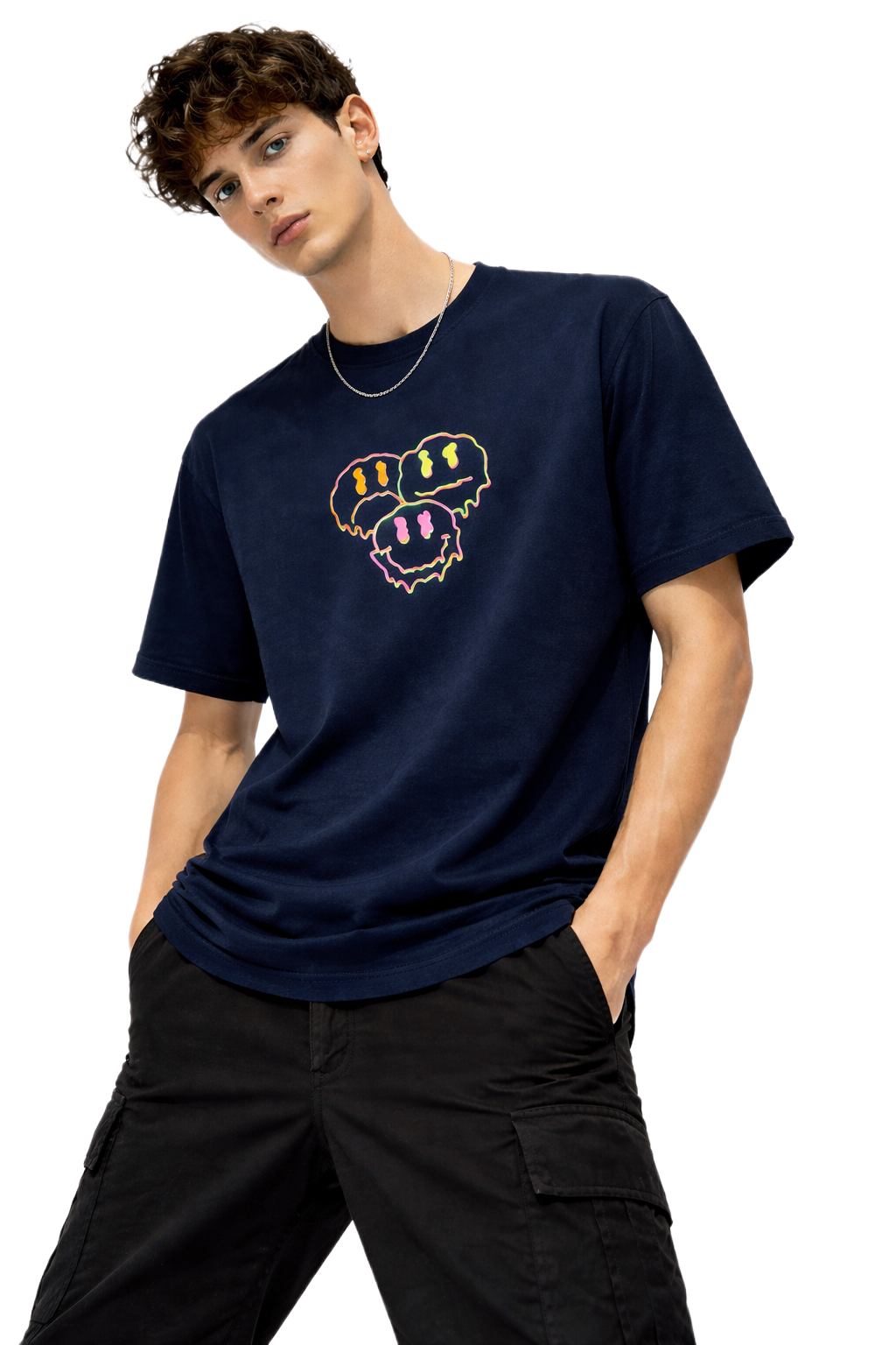 TRIPPY SMILE PRINT HALF SLEEVE T SHIRT FOR MEN BY ATHEOS | BLACKOUTPOLLACHI