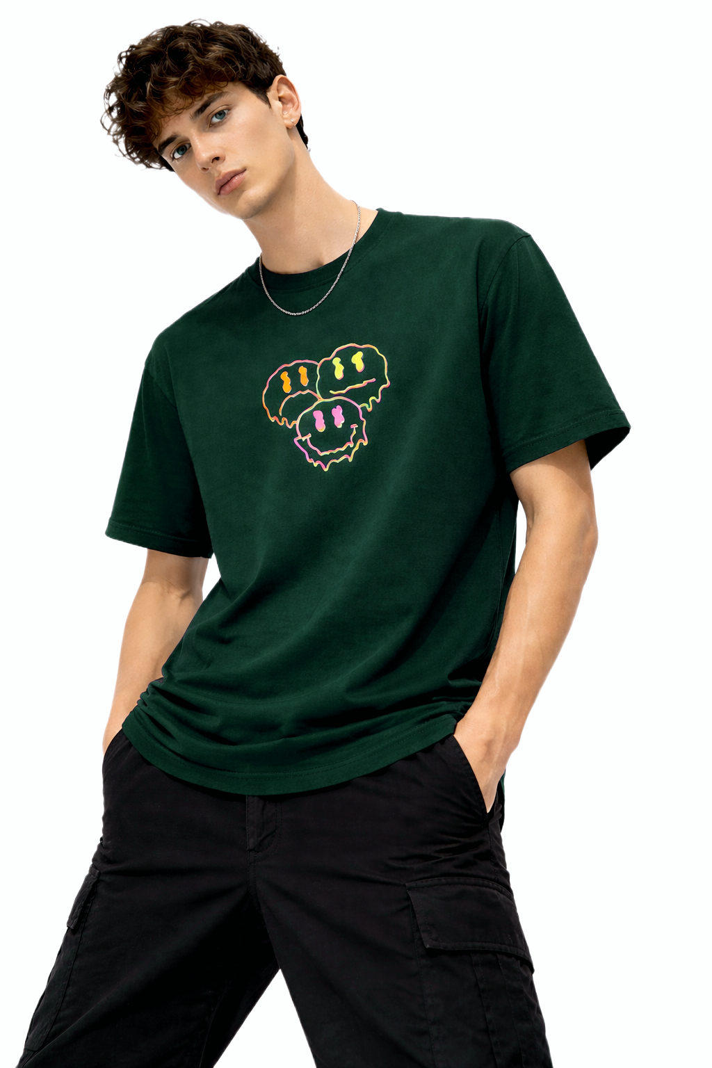 TRIPPY SMILE PRINT HALF SLEEVE T SHIRT FOR MEN BY ATHEOS | BLACKOUTPOLLACHI