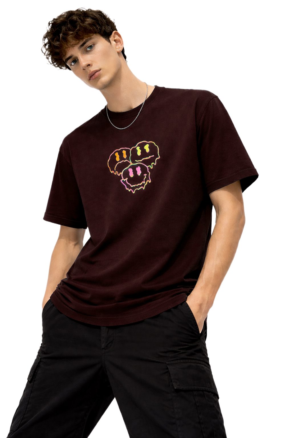 TRIPPY SMILE PRINT HALF SLEEVE T SHIRT FOR MEN BY ATHEOS | BLACKOUTPOLLACHI