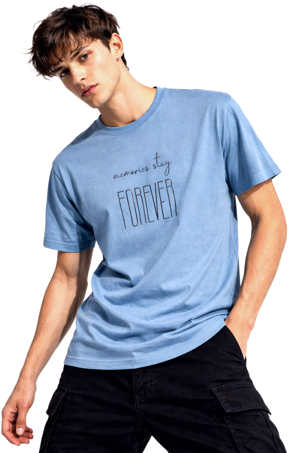 MEMORIES STAY FOREVER PRINT HALF SLEEVE T SHIRT FOR MEN BY ATHEOS | BLACKOUTPOLLACHI