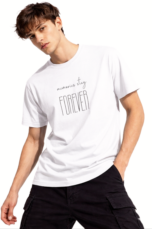 MEMORIES STAY FOREVER PRINT HALF SLEEVE T SHIRT FOR MEN BY ATHEOS | BLACKOUTPOLLACHI