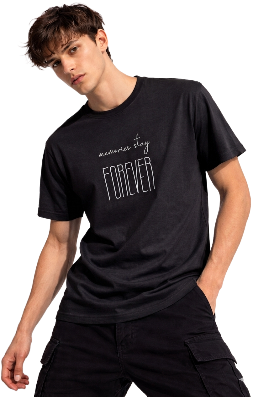 MEMORIES STAY FOREVER PRINT HALF SLEEVE T SHIRT FOR MEN BY ATHEOS | BLACKOUTPOLLACHI