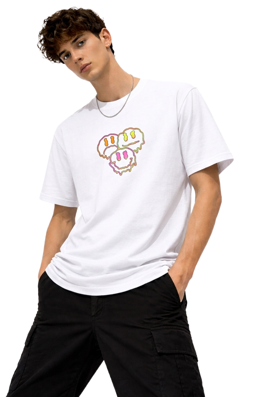TRIPPY SMILE PRINT HALF SLEEVE T SHIRT FOR MEN BY ATHEOS | BLACKOUTPOLLACHI