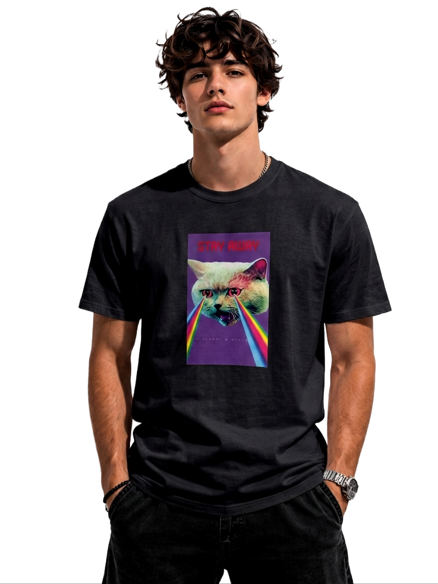 STAY AWAY PRINT HALF SLEEVE T SHIRT FOR MEN BY ATHEOS | BLACKOUTPOLLACHI