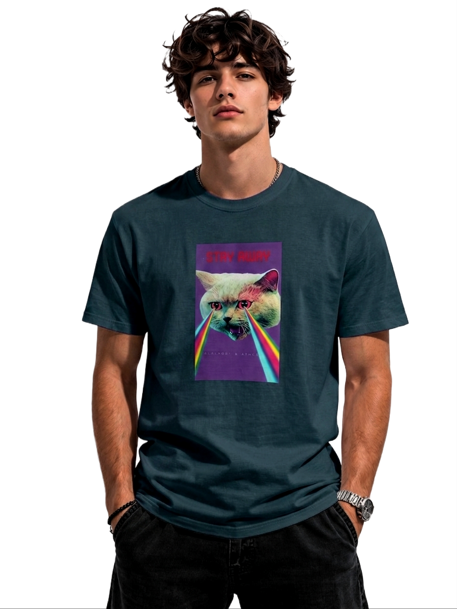 STAY AWAY PRINT HALF SLEEVE T SHIRT FOR MEN BY ATHEOS | BLACKOUTPOLLACHI