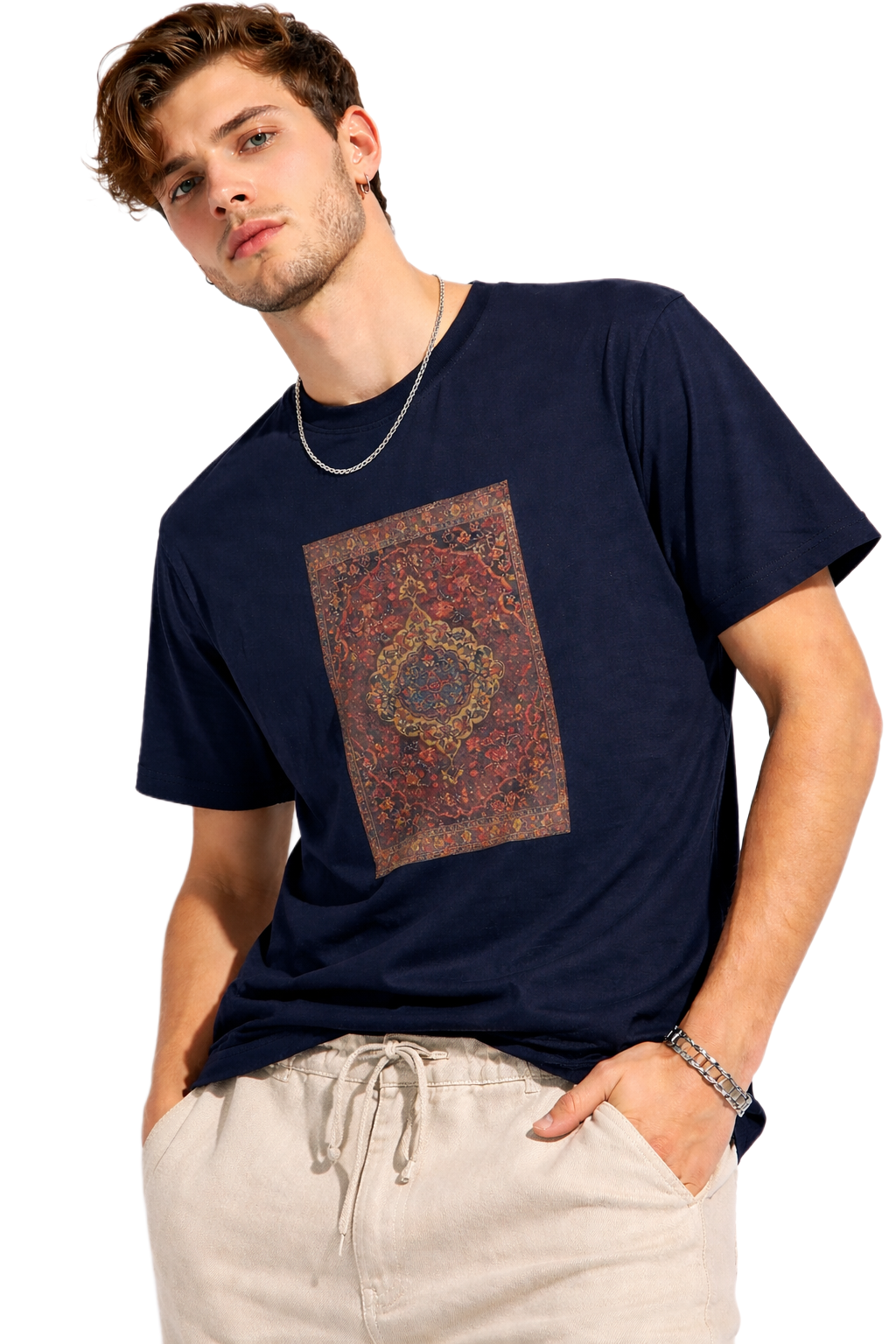 TURKISH CARPET RED PRINT HALF SLEEVE T SHIRT FOR MEN BY ATHEOS | BLACKOUTPOLLACHI