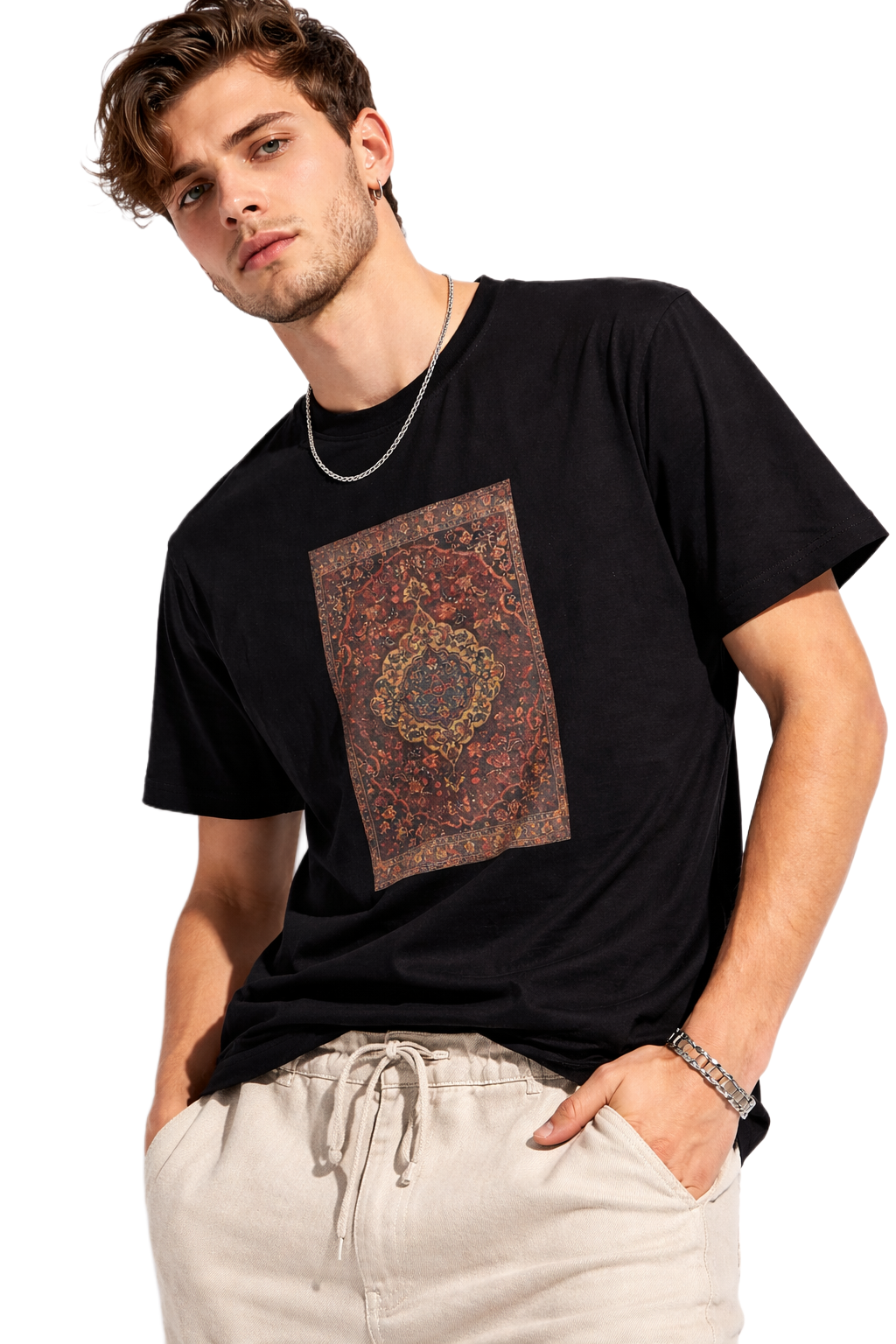 TURKISH CARPET RED PRINT HALF SLEEVE T SHIRT FOR MEN BY ATHEOS | BLACKOUTPOLLACHI