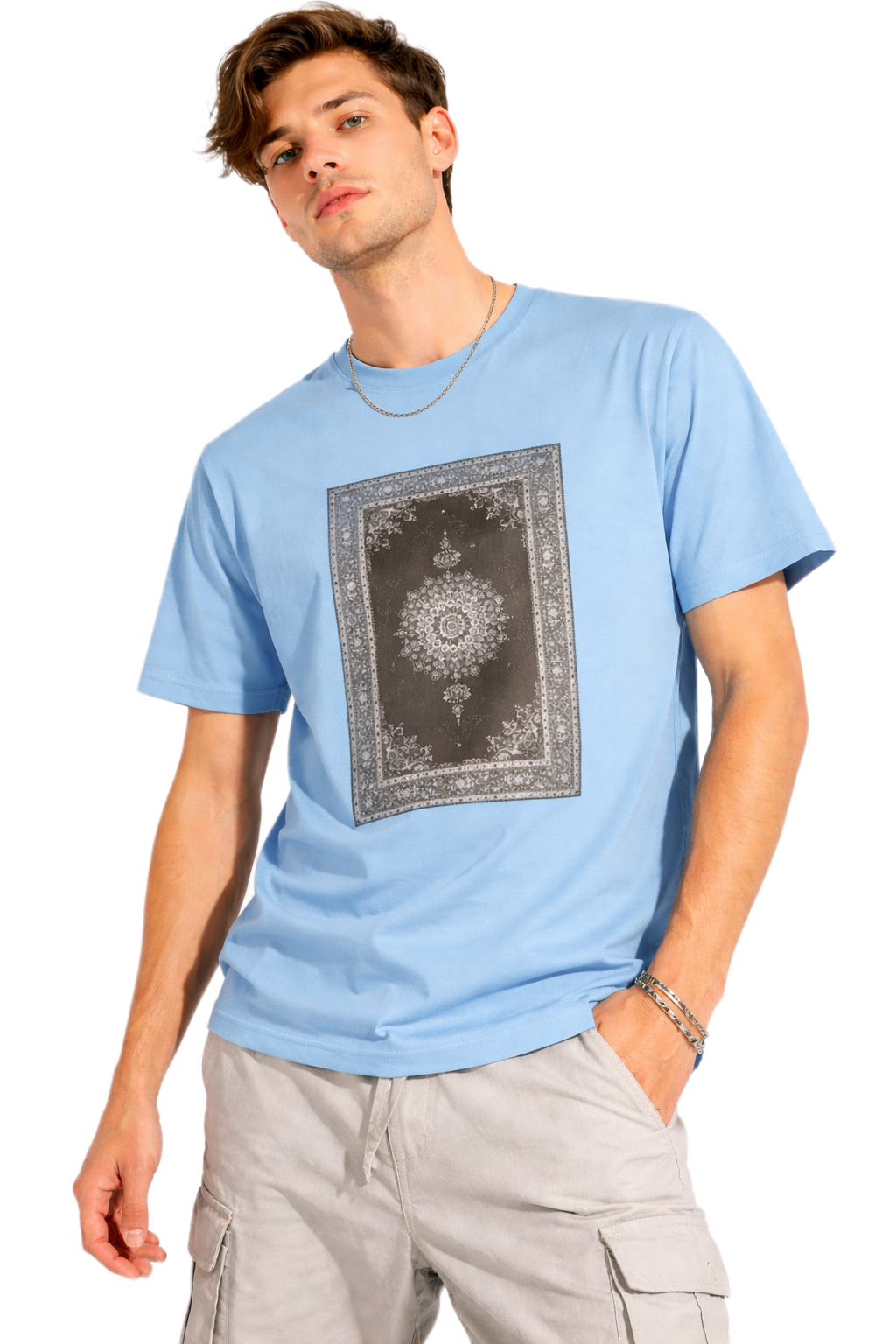 TURKISH CARPET DESIGN BLACK PRINT HALF SLEEVE T SHIRT FOR MEN BY ATHEOS | BLACKOUTPOLLACHI