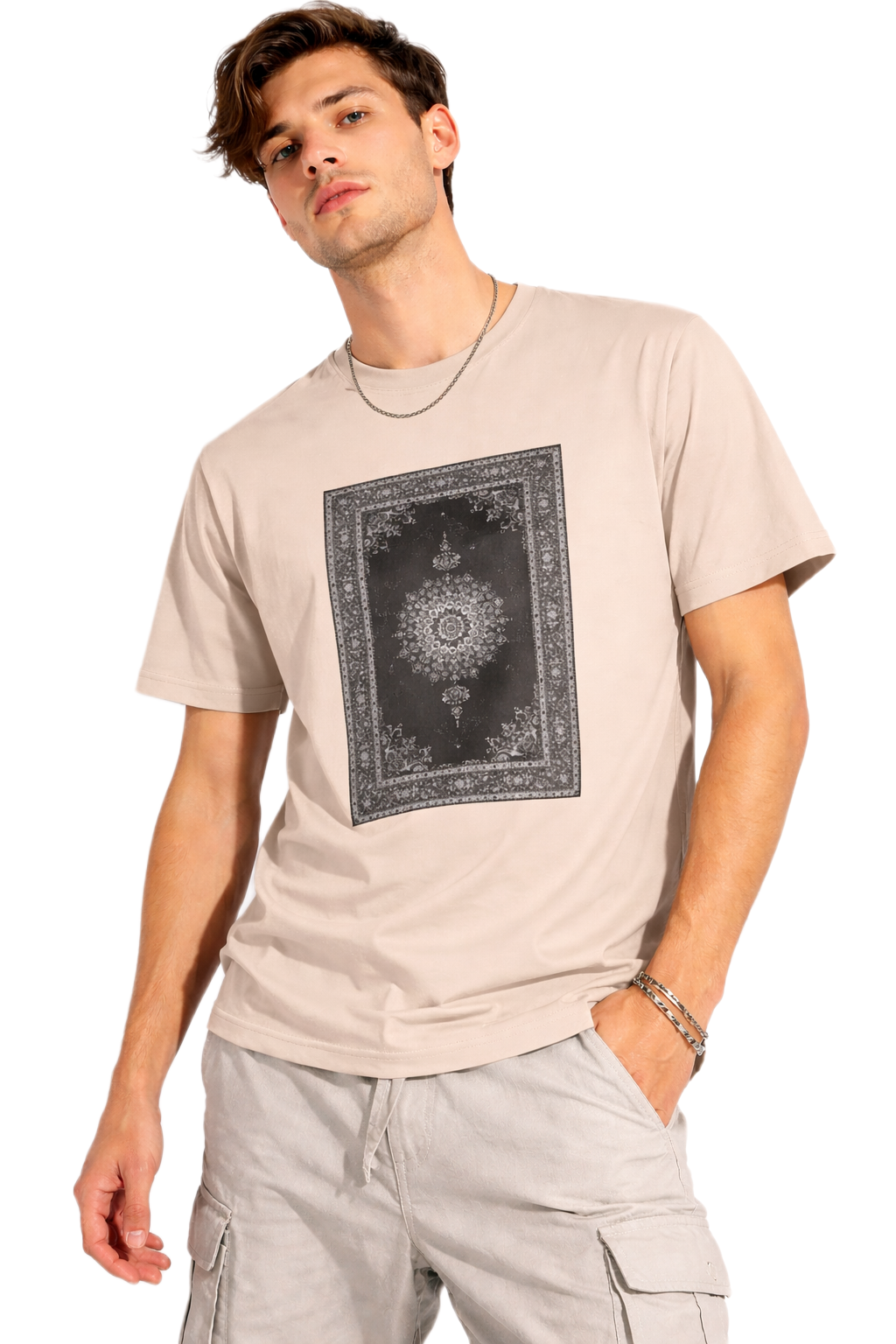 TURKISH CARPET DESIGN BLACK PRINT HALF SLEEVE T SHIRT FOR MEN BY ATHEOS | BLACKOUTPOLLACHI