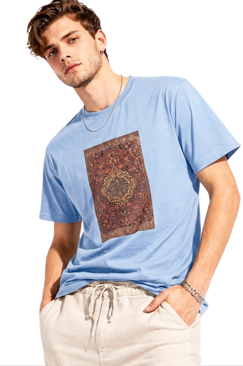 TURKISH CARPET RED PRINT HALF SLEEVE T SHIRT FOR MEN BY ATHEOS | BLACKOUTPOLLACHI