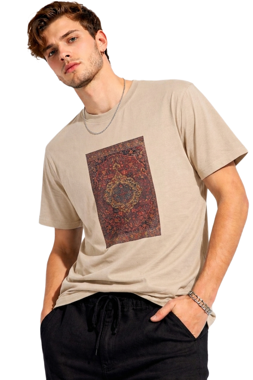 TURKISH CARPET RED PRINT HALF SLEEVE T SHIRT FOR MEN BY ATHEOS | BLACKOUTPOLLACHI