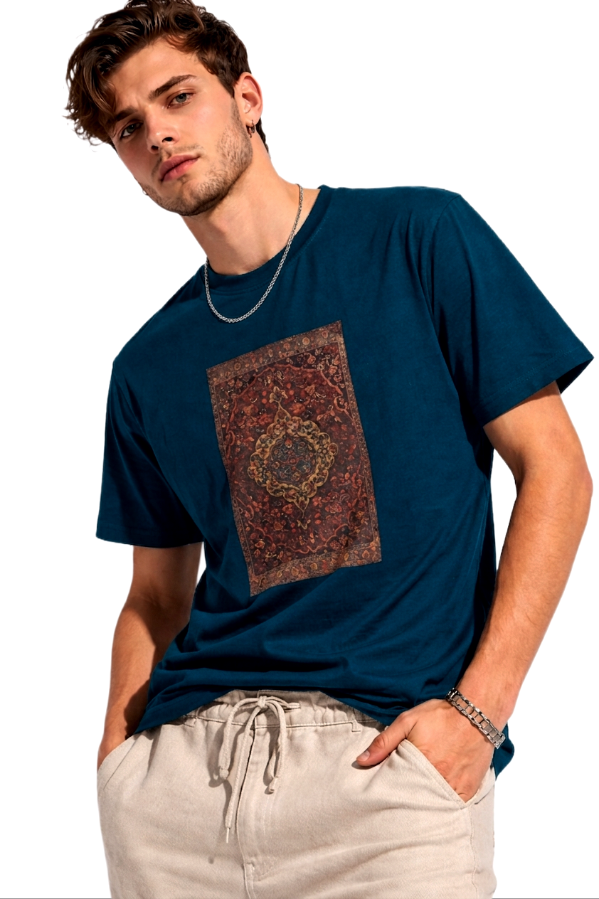 TURKISH CARPET RED PRINT HALF SLEEVE T SHIRT FOR MEN BY ATHEOS | BLACKOUTPOLLACHI