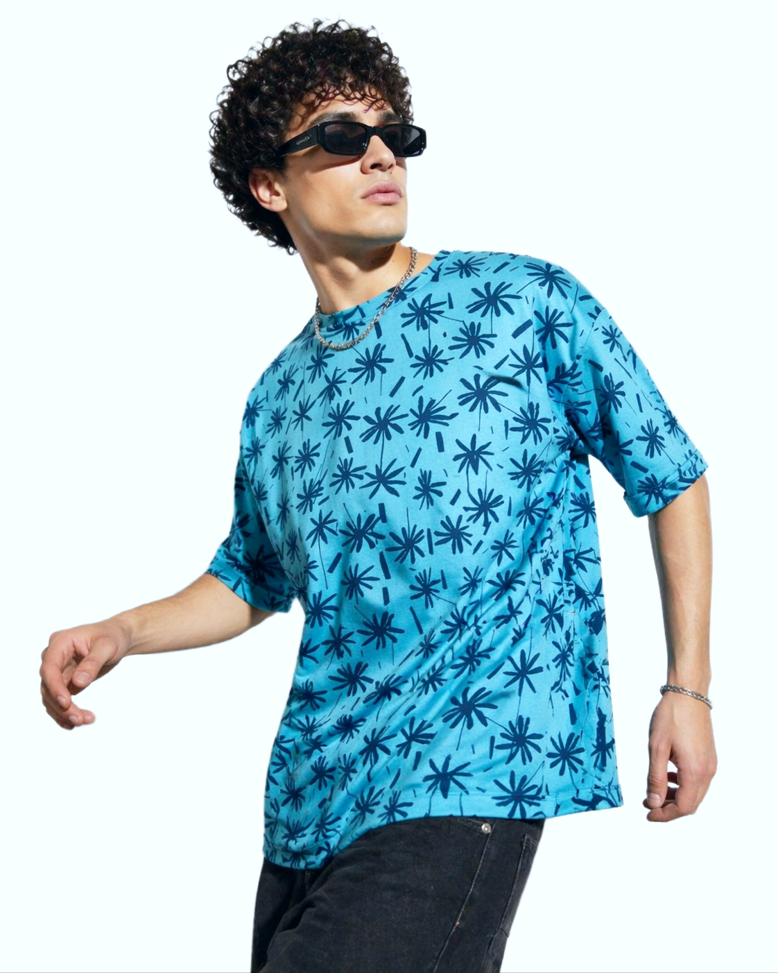 SKY BLUE PRINTED OVERSIZED T SHIRT