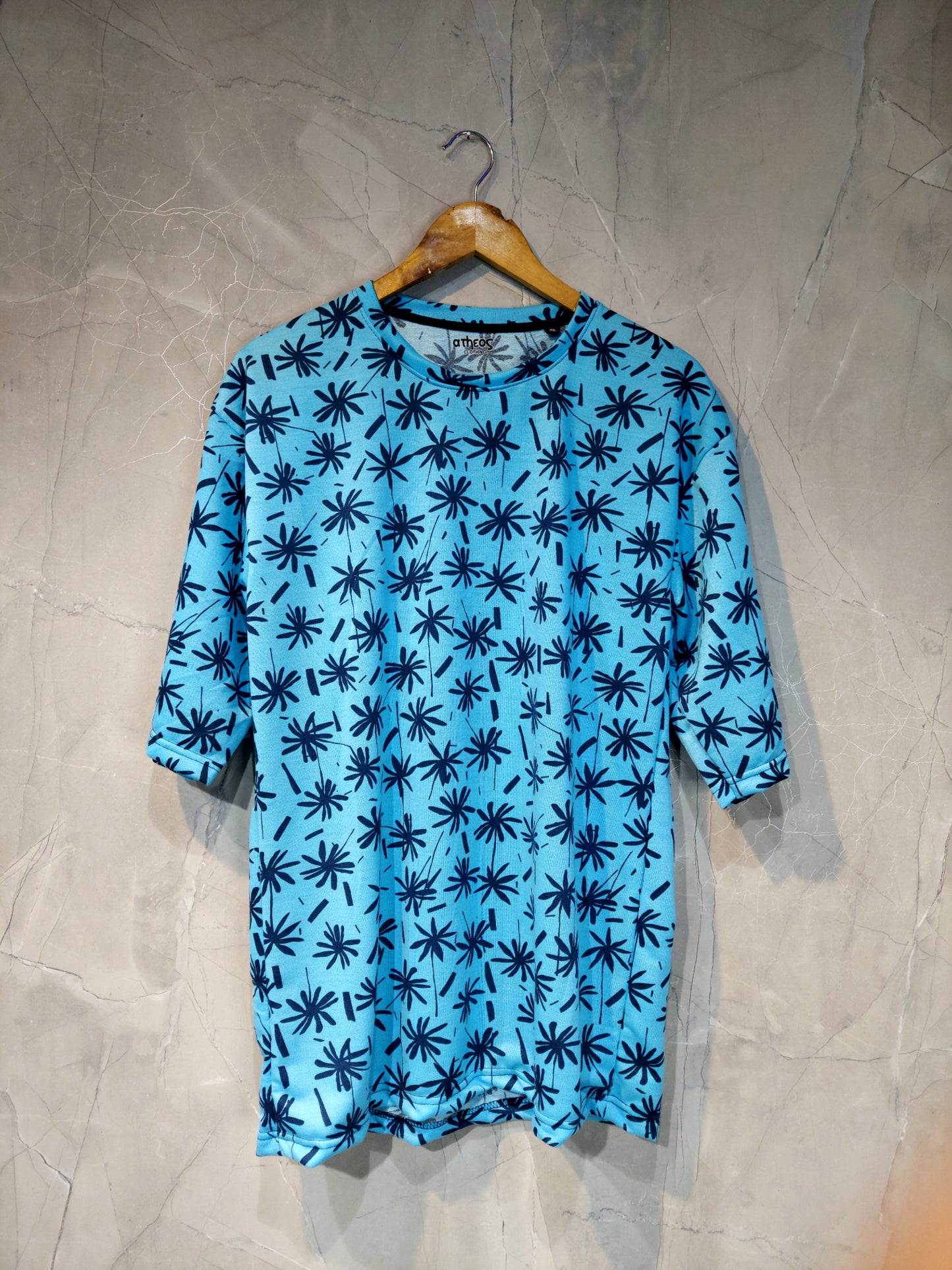 SKY BLUE PRINTED OVERSIZED T SHIRT