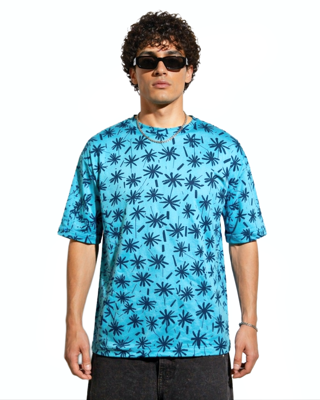 SKY BLUE PRINTED OVERSIZED T SHIRT