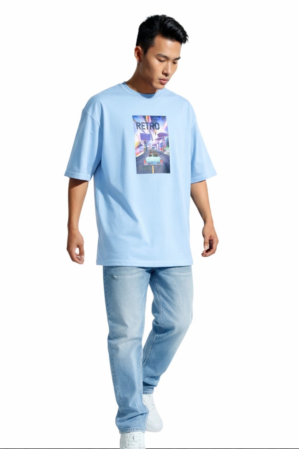 09 TRIPPY RETRO PRINT OVERSIZED T SHIRT