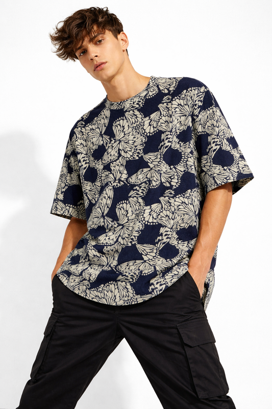 BUTTERLY ALL OVER PRINTED OVERSIZED T SHIRT